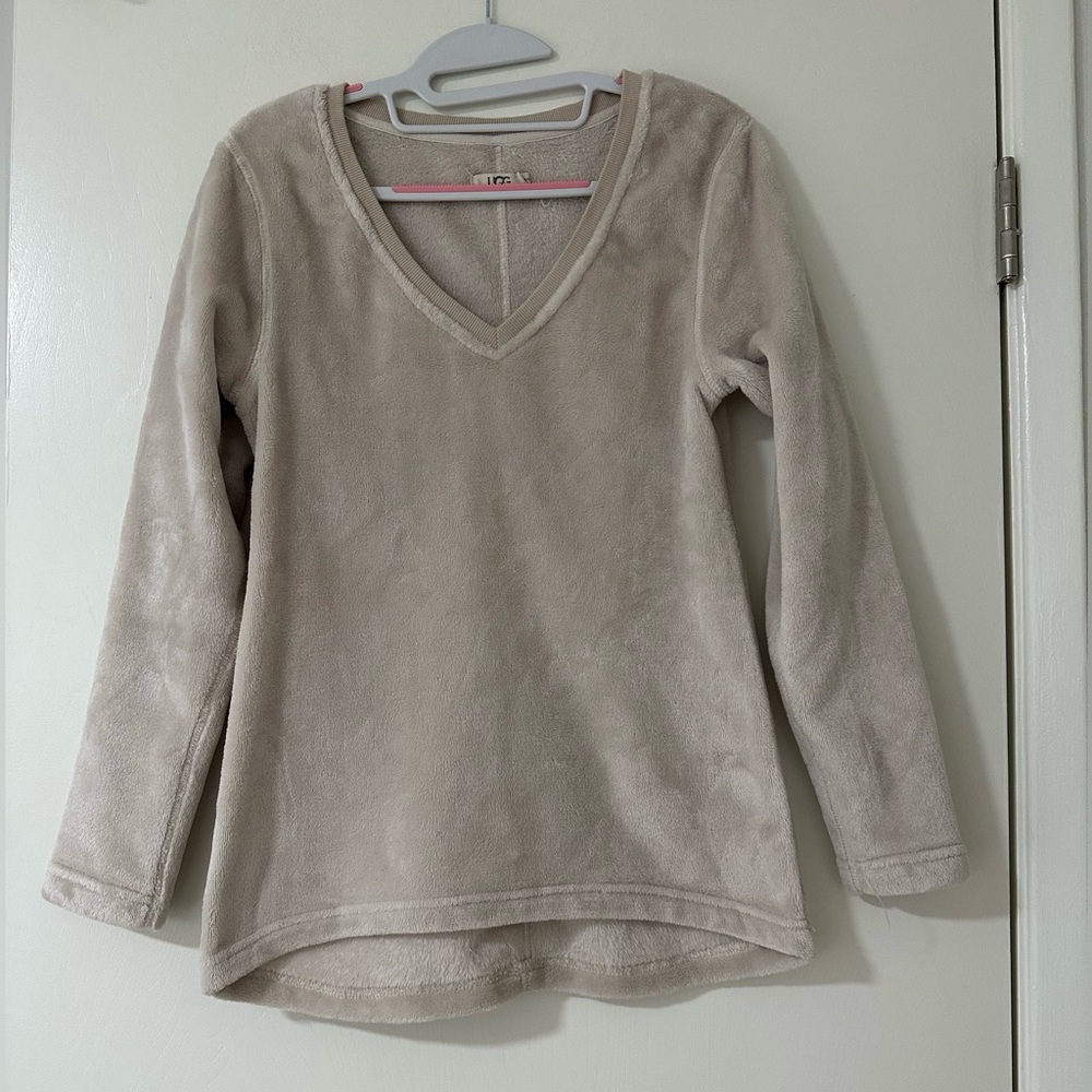 UGG Tan Fuzzy V-Neck Sweater